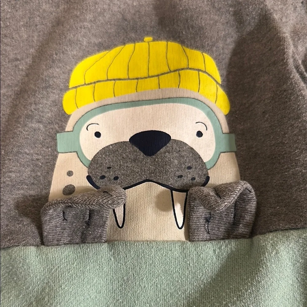 Carter's Gray and‎ Green Knit Sweatshirt with Color Block Design